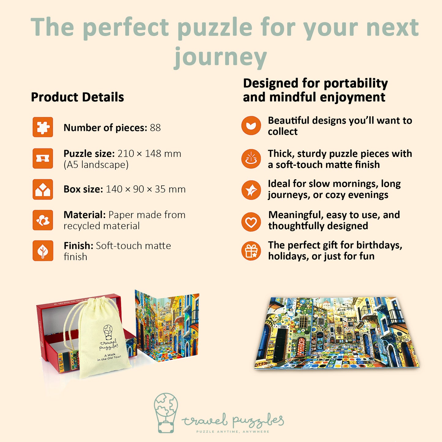 Puzzles de voyage - Puzzle portable 88 pièces - Une promenade dans la vieille ville