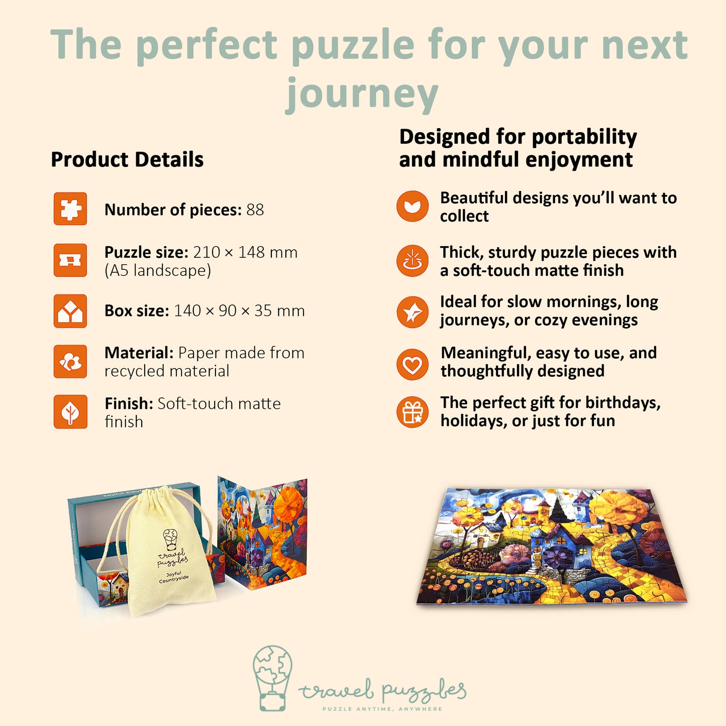 Travel Puzzles - Joyful Countryside - Portable Jigsaw Puzzle 88 pieces