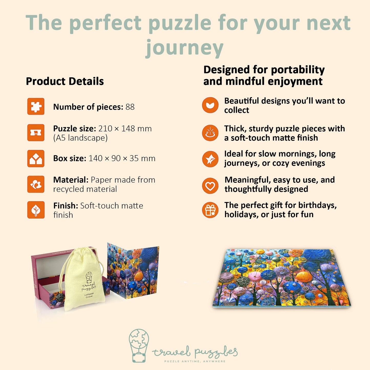 Travel Puzzles - Lollipop Grove - Portable Jigsaw Puzzle 88 pieces