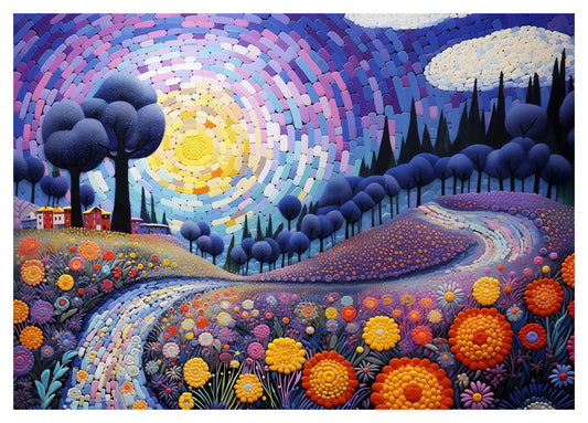 Travel Puzzles - Mosaic in Lavender - Portable Jigsaw Puzzle 88 pieces