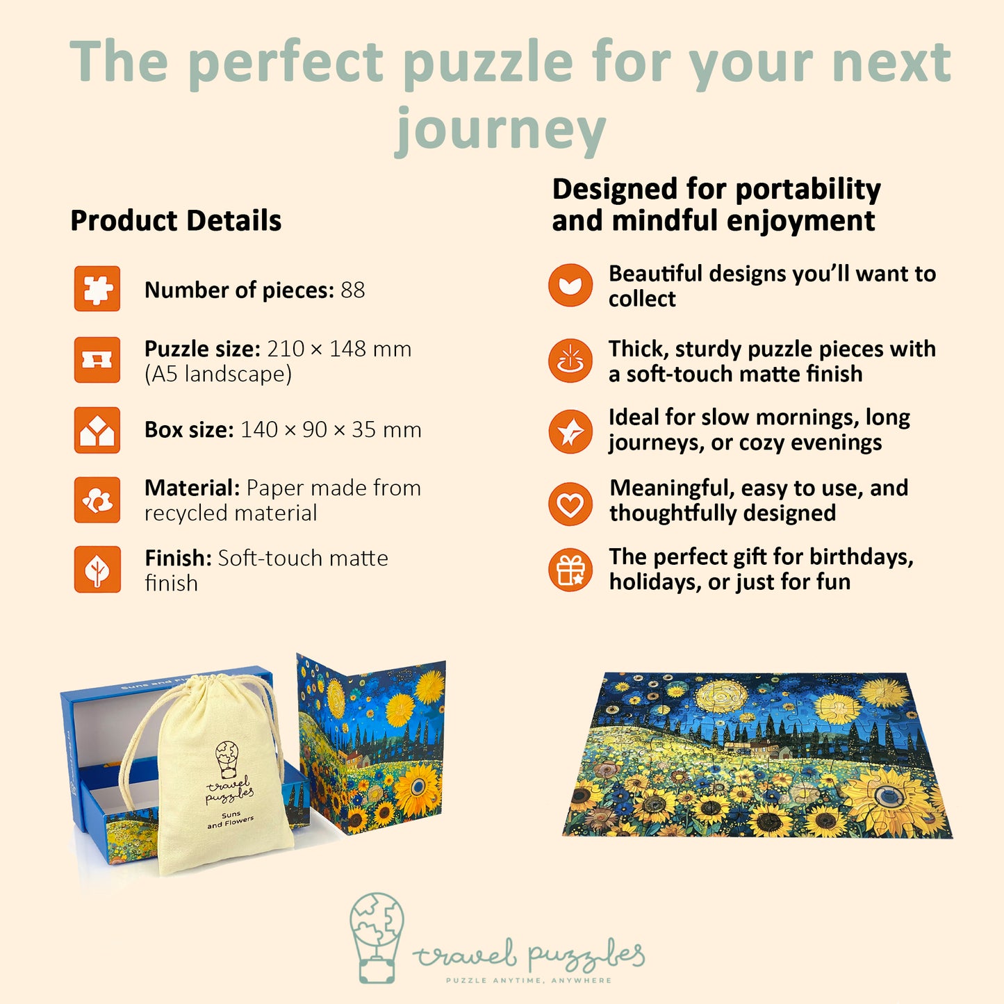 Puzzles de voyage - Puzzle portable 88 pièces - Soleils et fleurs